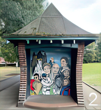 Painted mural in Carr Lodge Park shelter- painted people